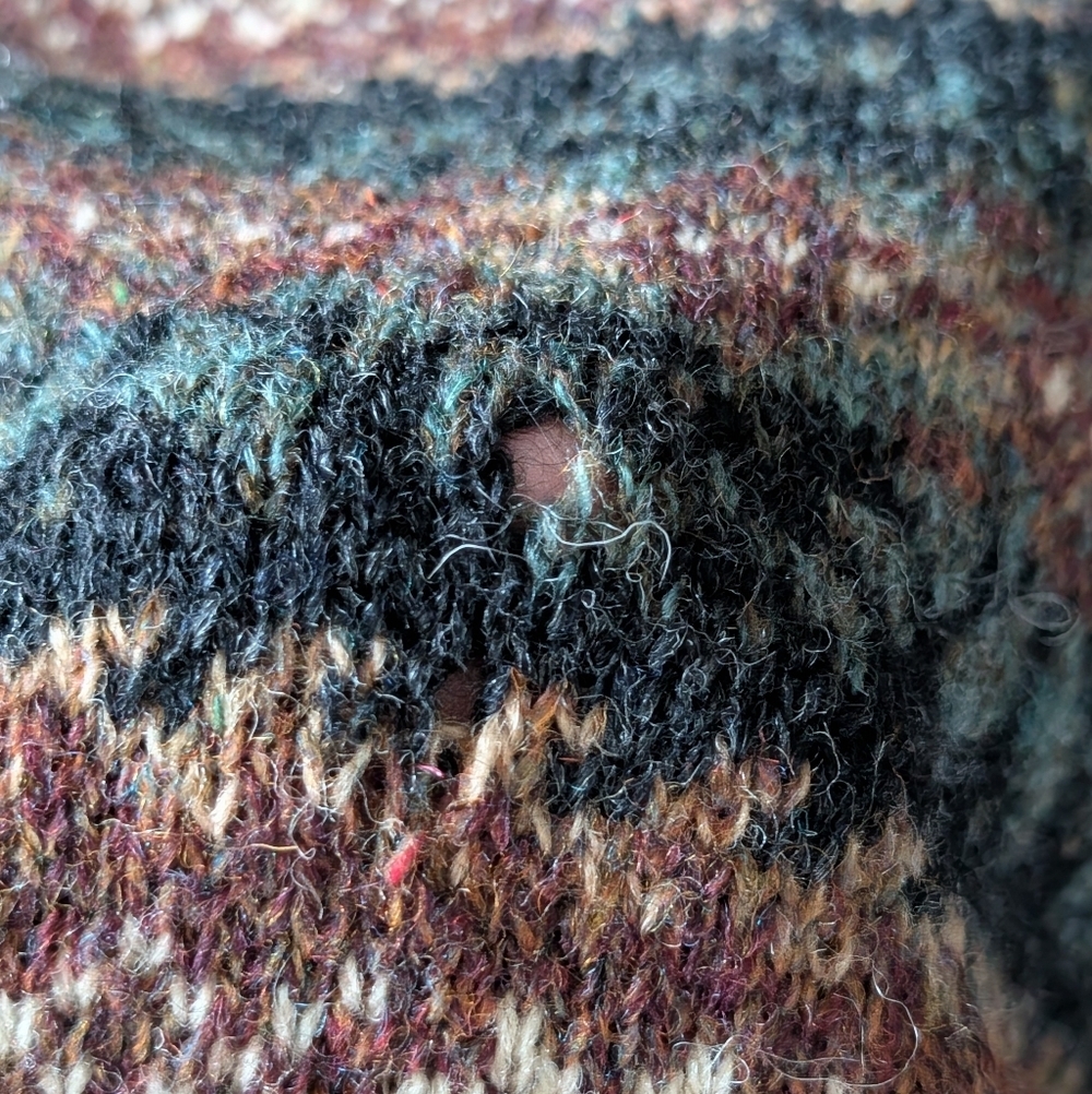 Vintage L.L. Bean Fair Isle Geometric Textured Wool Sweater In Black/Tan - Picture 7 of 7